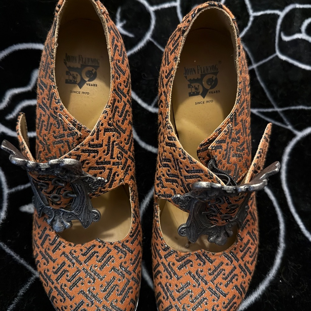 John Fluevog Orange Patterned Heels